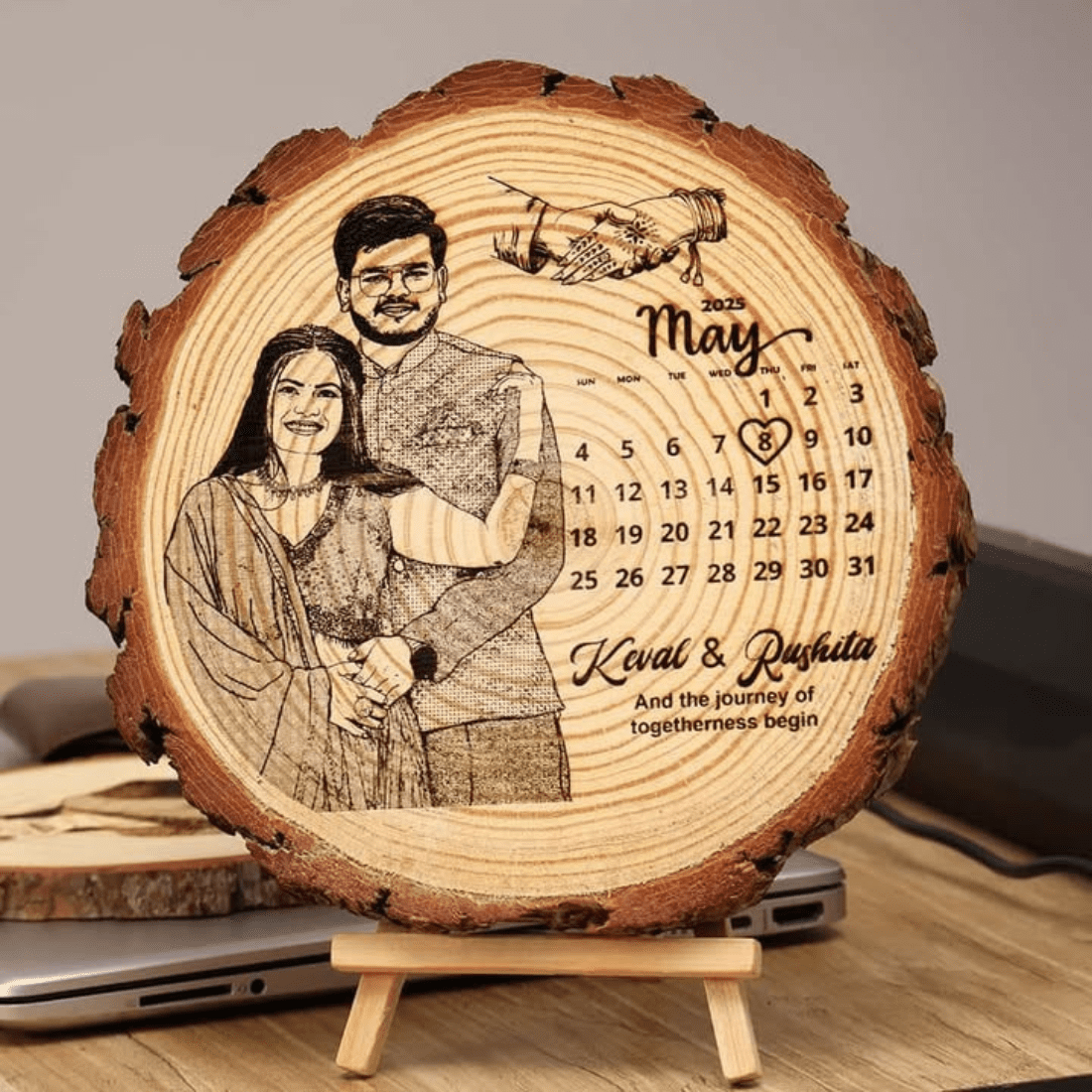 engraved wooden slice